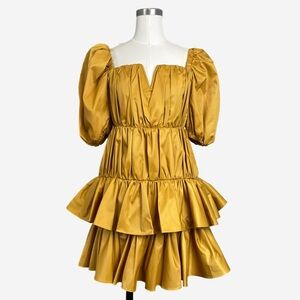 ASOS NWT structured tiered mini dress ruching puff sleeves mustard ruffle 6